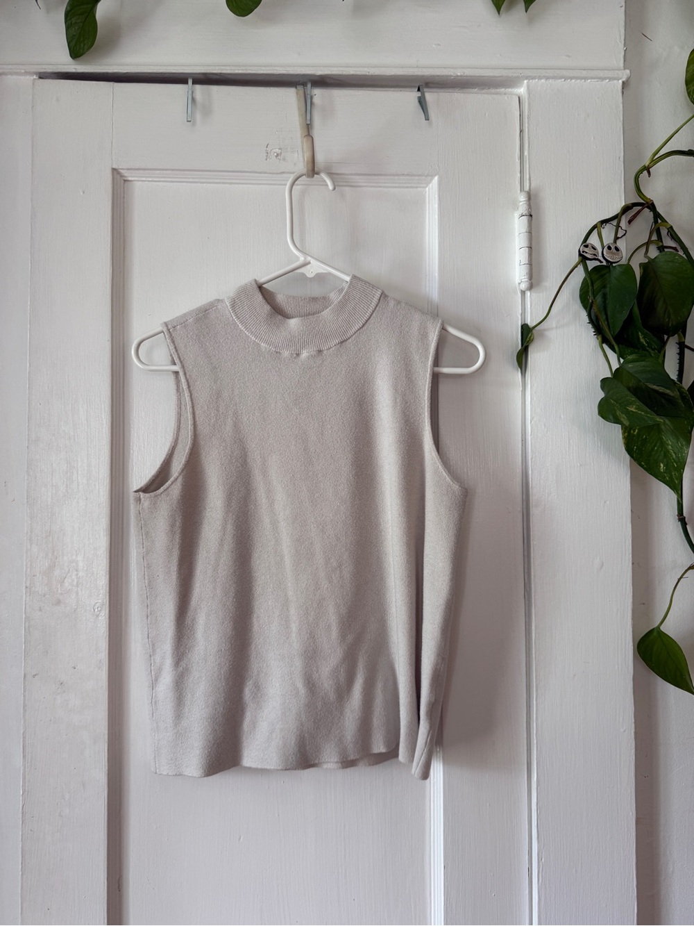 Marled Neutral Sleeveless Mock Neck Tank - Cream